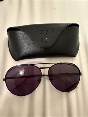 Diff Eyewear Black Lens Aviator Koko Sunglasses with Black Frame and Case